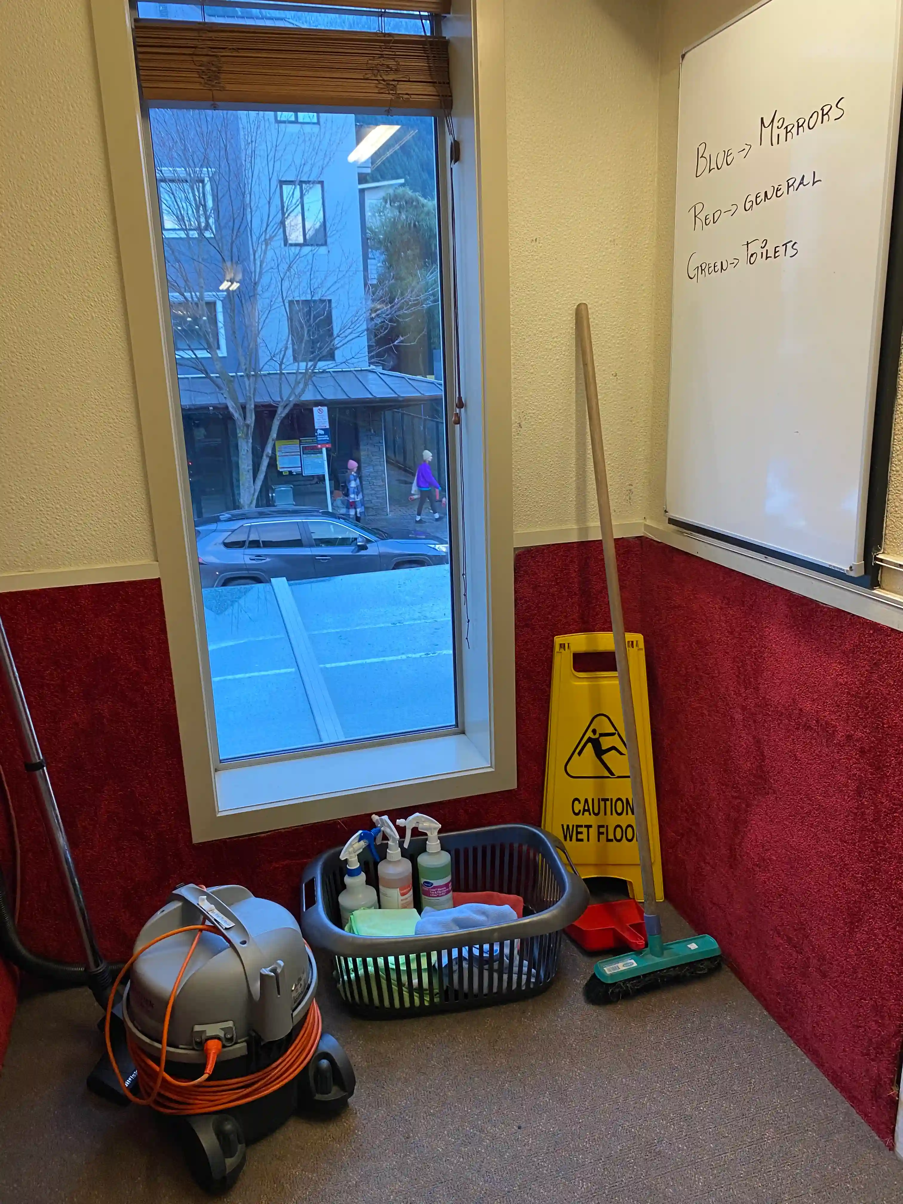 Cleaning equipment station at Staff Lodge